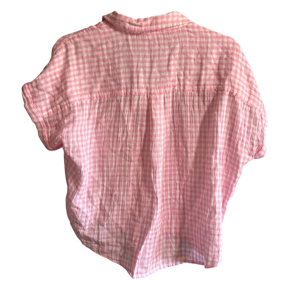 BeachLunchLounge Rose Pink Plaid Gauze Tie Front Shirt NWT Large - Picture 4 of 11